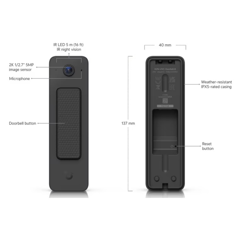 Ubiquiti UVC-Doorbell-Lite-B, UniFi Protect Doorbell Lite Μαύρο — εικόνα 3 από 5