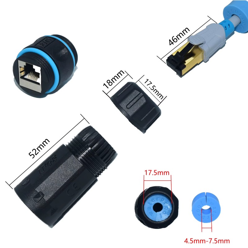 EZ-RJ45CPL-W4, Waterproof Ethernet Cat6 Coupler System, IP68, Black — image 3 of 5