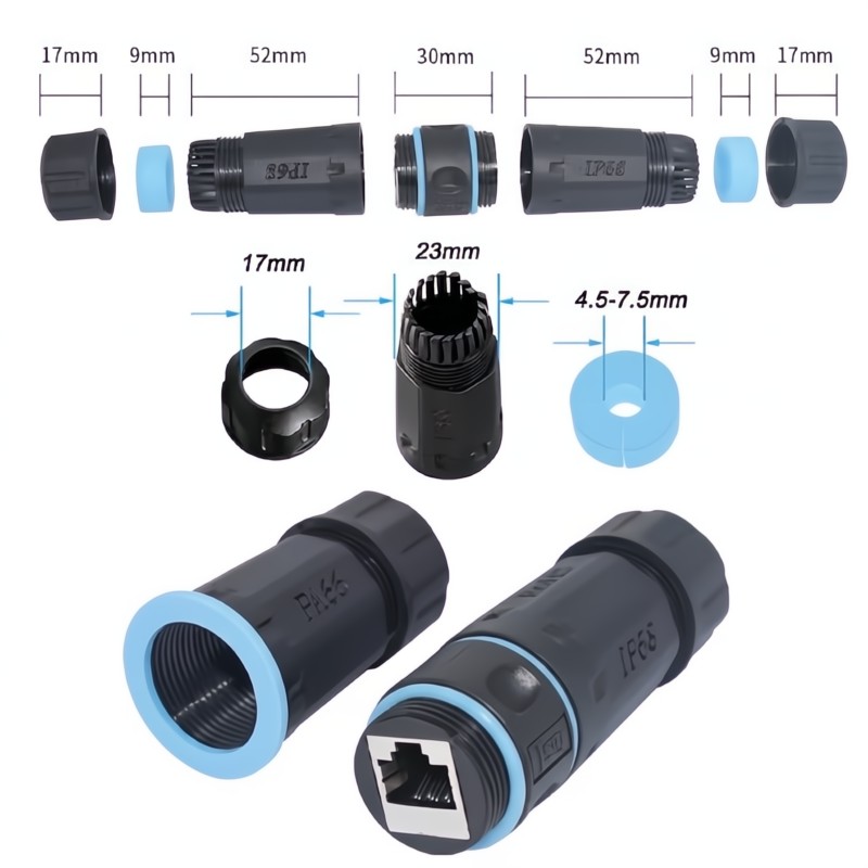 EZ-RJ45CPL-W4, Waterproof Ethernet Cat6 Coupler System, IP68, Black — image 5 of 5