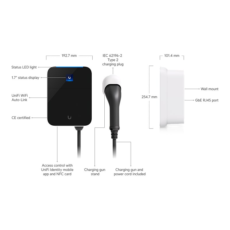 Ubiquiti UC-EV-Station-Lite, UniFi EV Station Lite, 22kW — εικόνα 3 από 5