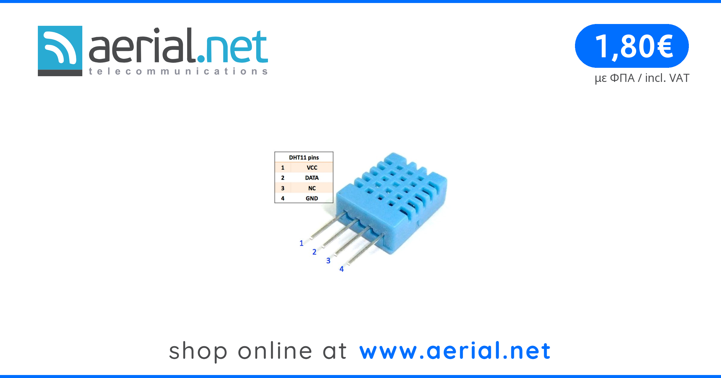 DHT11 1-Wire Temperature / Humidity Sensor | Aerial.net